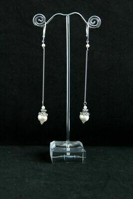 ​Earrings with natural pearls "White pearl on a chain"