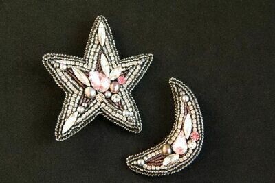 Set of brooches with crystals​ "Star" and "Month"
