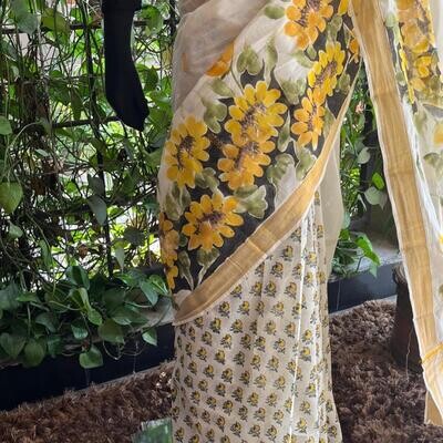 Hand Painted/Block Printed Cotton Sarees