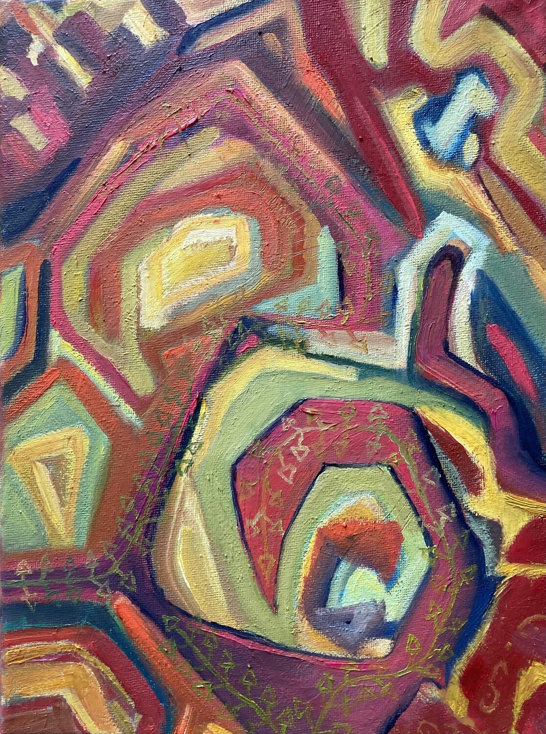 Conversations on a hearth rug 1, oil on canvas