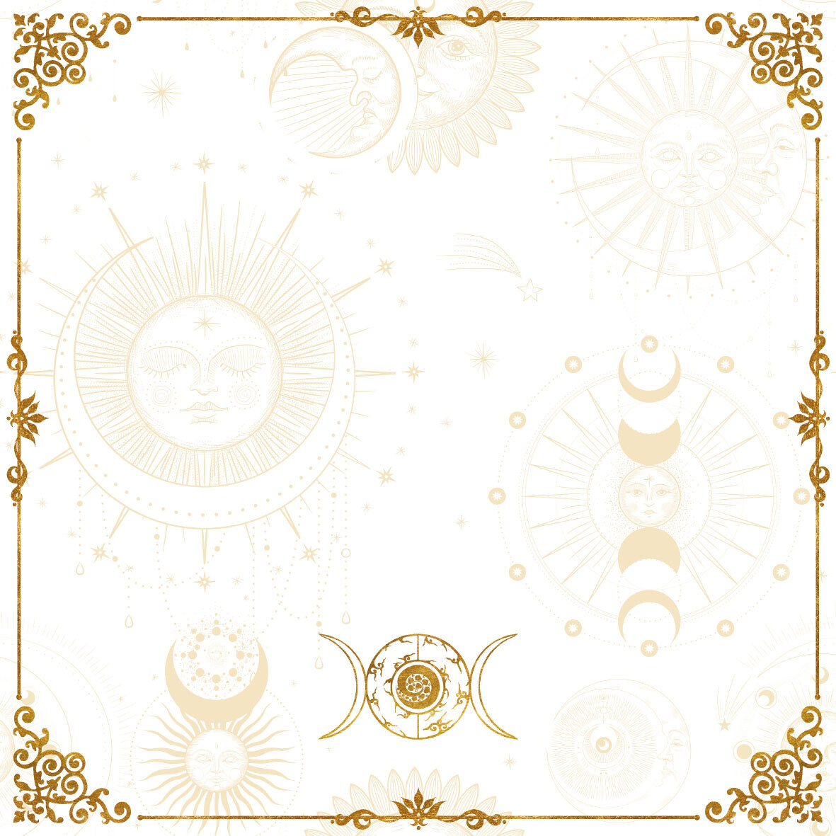 Lenormand / Tarot Tuch Sonne-Mond Symbole Weiss / B- WARE ARTIKEL