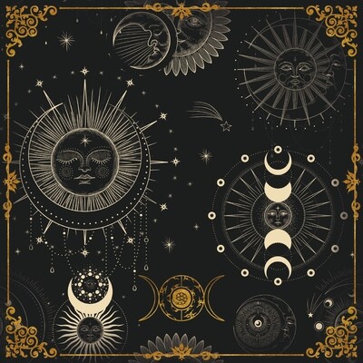 Lenormand / Tarot Tuch Sonne-Mond Symbole Schwarz Lenormand / Tarot Tuch Sonne-Mond Symbole Schwarz