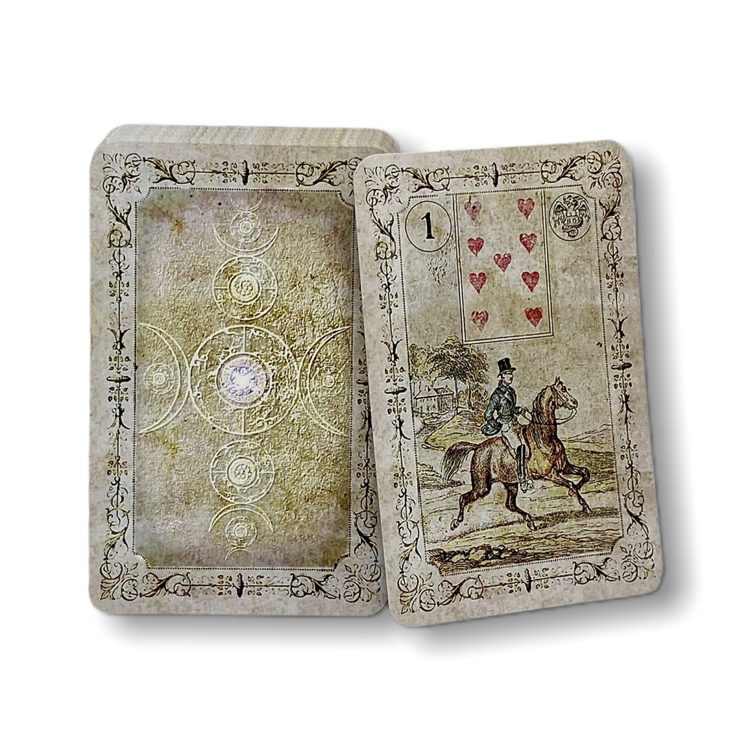 Dondorf Lenormandkarten / Fleur de Lille Verblasst 1880 mit Skatkarten