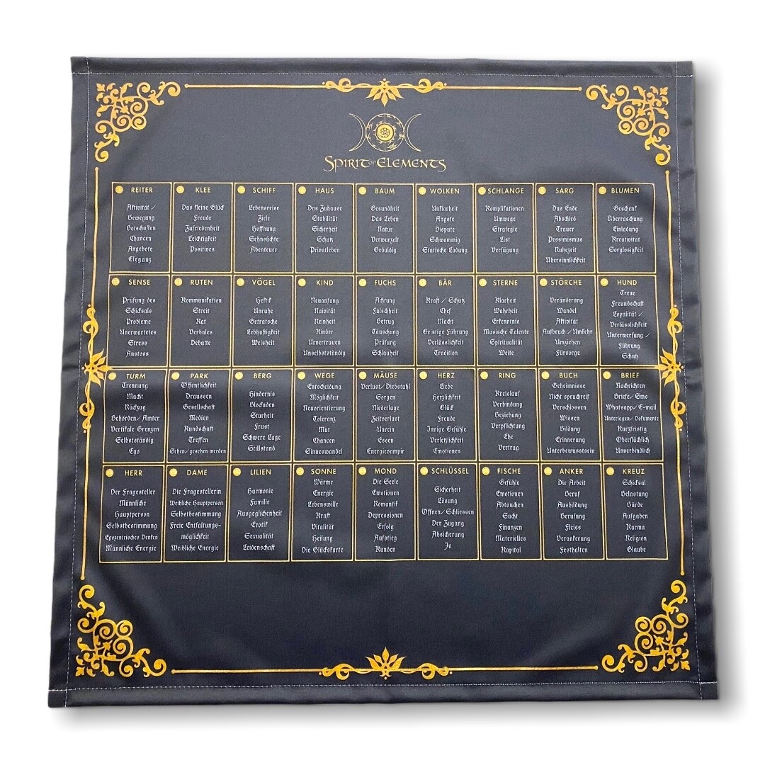 Lenormand Häuserschablone 9er Tafel Tuch 60x60 cm / umsäumt