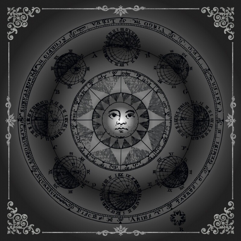 Lenormand & Tarot Tuch / Black-Silver Line Astro Sun