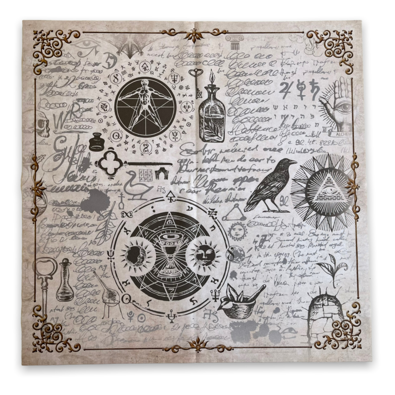 Lenormand / Tarot Tuch Magische-Symbole 3D Gold Papyrus
