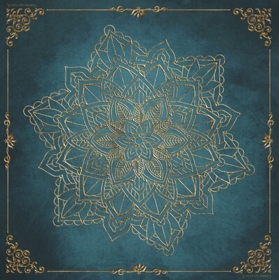 Tarot Tuch / Golden Mandala Elements Aqua Antique Tarot Tuch / Golden Mandala Elements Aqua Antique