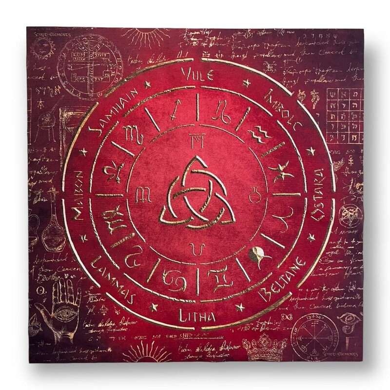 Lenormand / Tarot / Altar Tuch Jahreskreis Elements Antique Red Lenormand / Tarot / Altar Tuch Jahreskreis Elements Antique Red