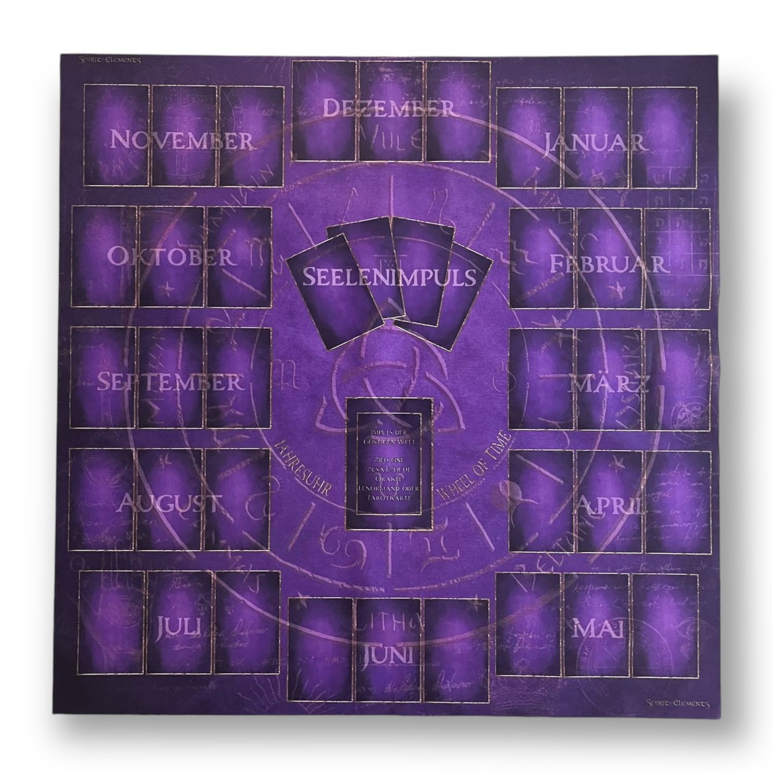 Tarot / Lenormand Auslegetuch Jahresuhr 60x60 cm/ Soul Spirit Tarot / Lenormand Auslegetuch Jahresuhr 60x60 cm/ Soul Spirit