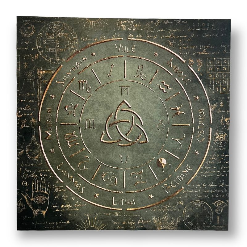 Lenormand / Tarot / Altar Tuch Jahreskreis Elements Antique Green Lenormand / Tarot / Altar Tuch Jahreskreis Elements Antique Green