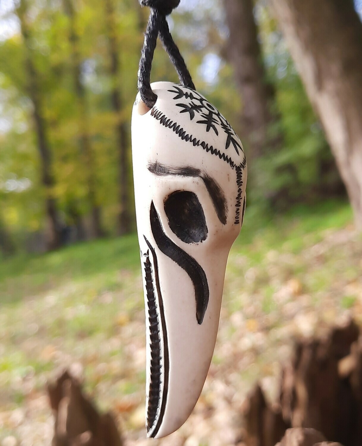 Handmade Viking Raven Skull Pendant, Hand-Carved, Moose Antlers
