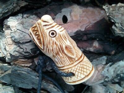 Viking Odin Wolf Warriors / Berserker Amulet with Vegvisir - Viking Runic compass, Hand Carved from Moose antlers