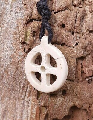 Viking Solar Necklace / Amulet, Odin Cross, Hand-carved, Antlers