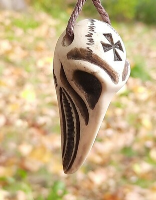 Viking Raven Skull Pendant, Hand-Carved, Antlers -- Celtic Spiral Pendant GIFT