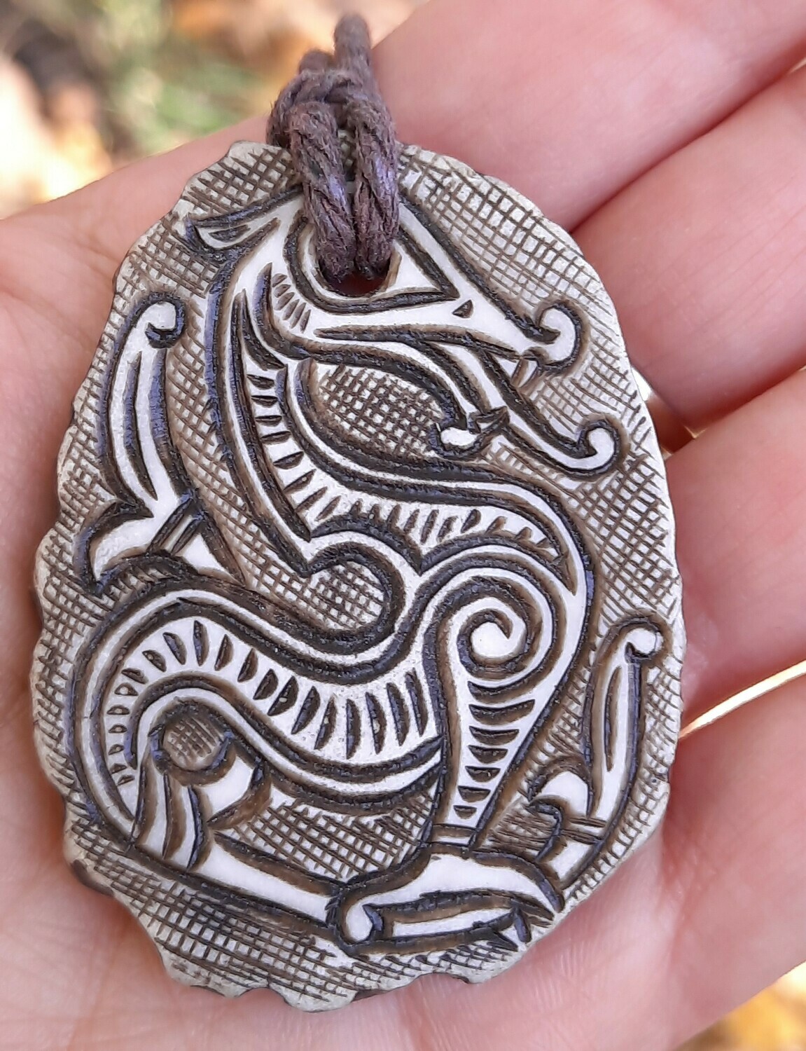Viking Amulet of Runic Stone of Jörmungandr, Hand Carved, Moose Antlers