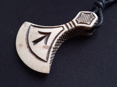 Mjolnir, Norse Mythological Amulet with Tiwaz Rune, Antlers Hand-Carved