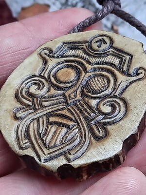 Handmade Viking Odin Amulet, Hand-Carved, Moose Antlers