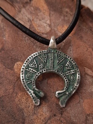 Handmade Viking Zoomorphic Lunar Amulet, Antique Look, Patinated, Silver, Hand-Forged