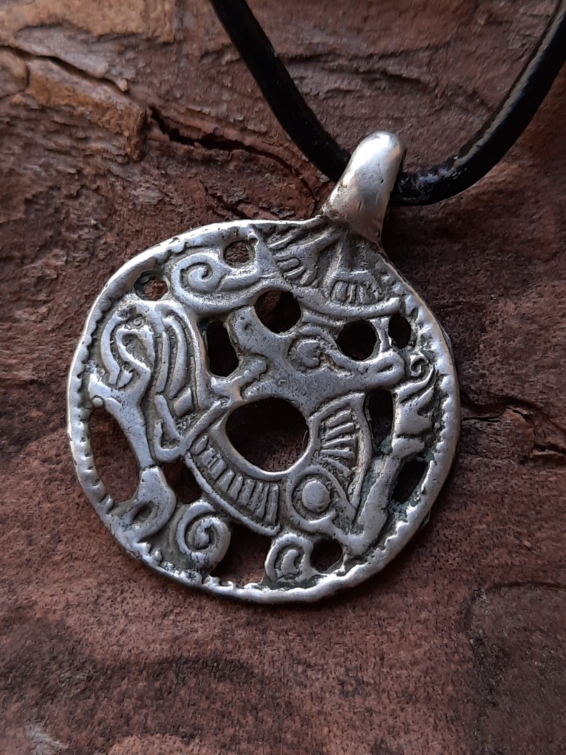 Viking Jelling Entwined Beast Pendant, probably with Dragon Jörmungandr, Silver, Hand-Forged