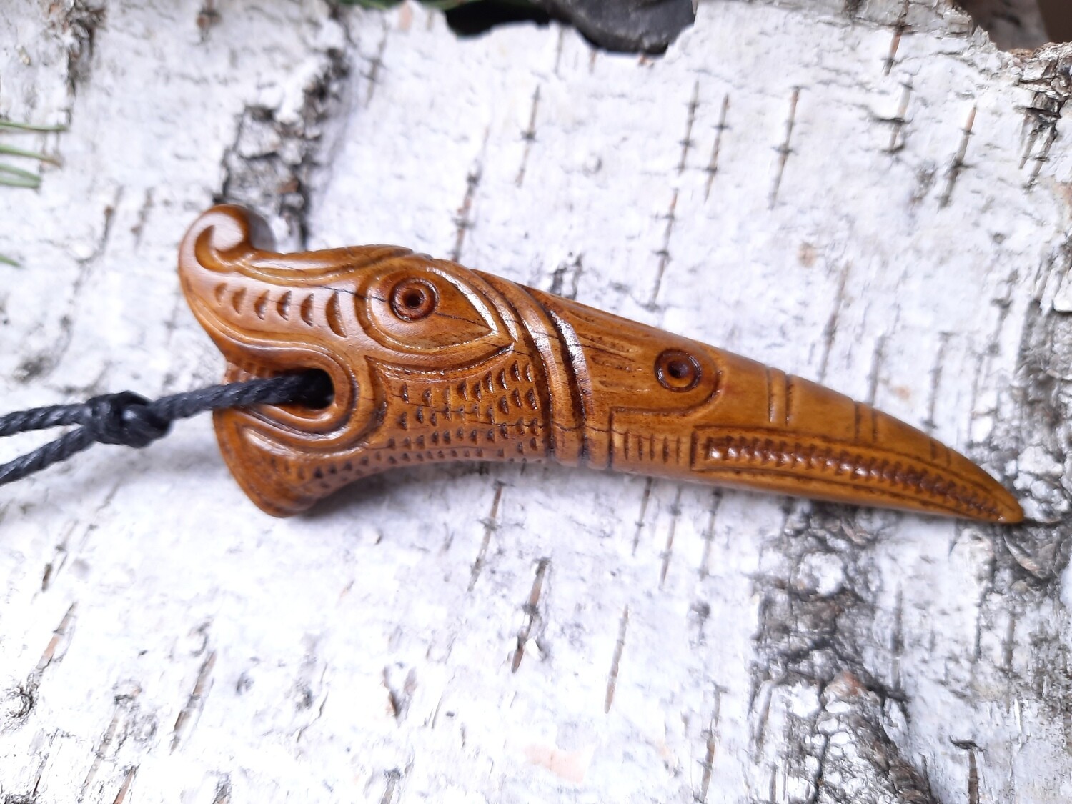 Viking Pagan Drakkar / Odin Raven Amulet - Hand-Carved from Moose Antlers