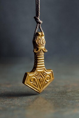 Mjolnir, Norse God Thor Hammer Pendant With Thor Bindrune & Solar Symbols, Antlers Hand-Carved