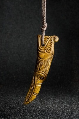 Massive Viking Pagan Amulet: Drekar / Odin Raven Amulet - Antlers Hand-Carved