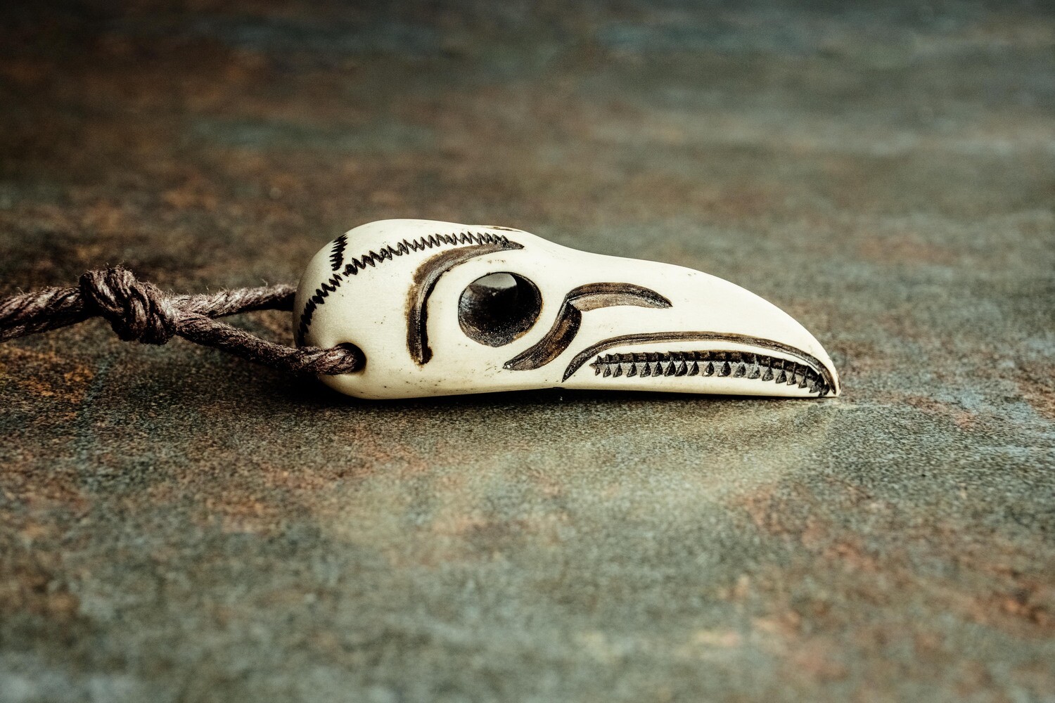 Raven Skull Necklace With Viking Compass Rune Design 
