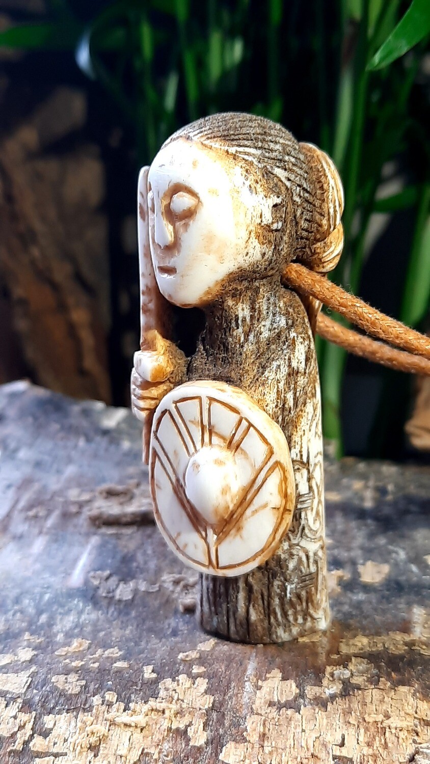 NEW Lagertha Shield Maiden Pendant, Antlers Hand-Carved