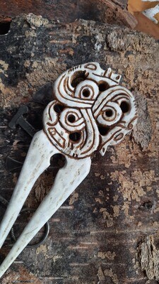 Shieldmaiden Bone Hair Pin with Zoomorphic Motif, Handmade