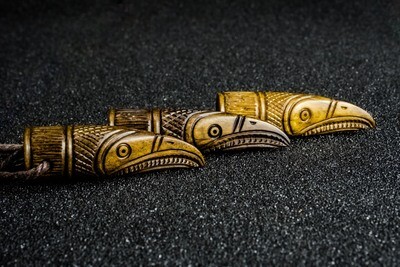 Raven Odin Amulet, Uppåkra, Talisman with Algiz Rune, Antler Hand-Carved