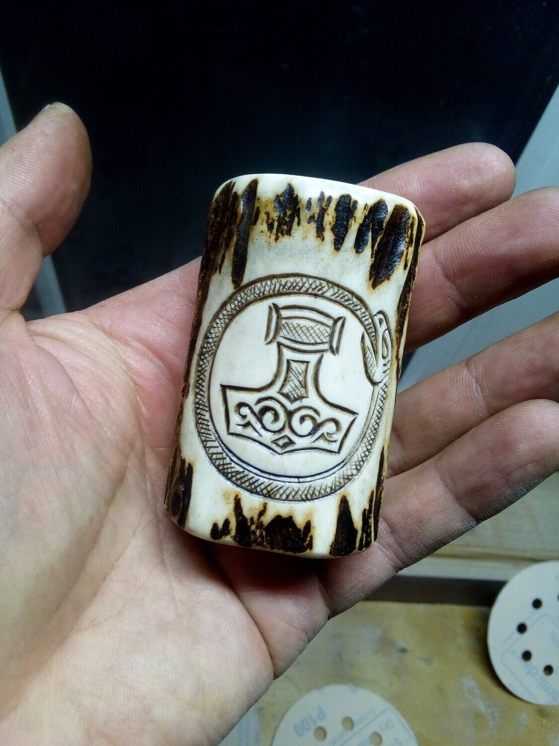 Shot Glass with Mjolnir, Antlers Hand-Carved