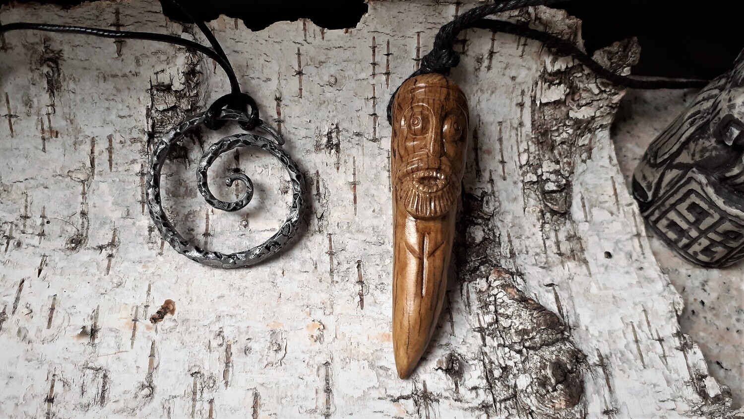 Viking Odin Amulet With Algiz Rune, Hand Carved, Moose Antlers
