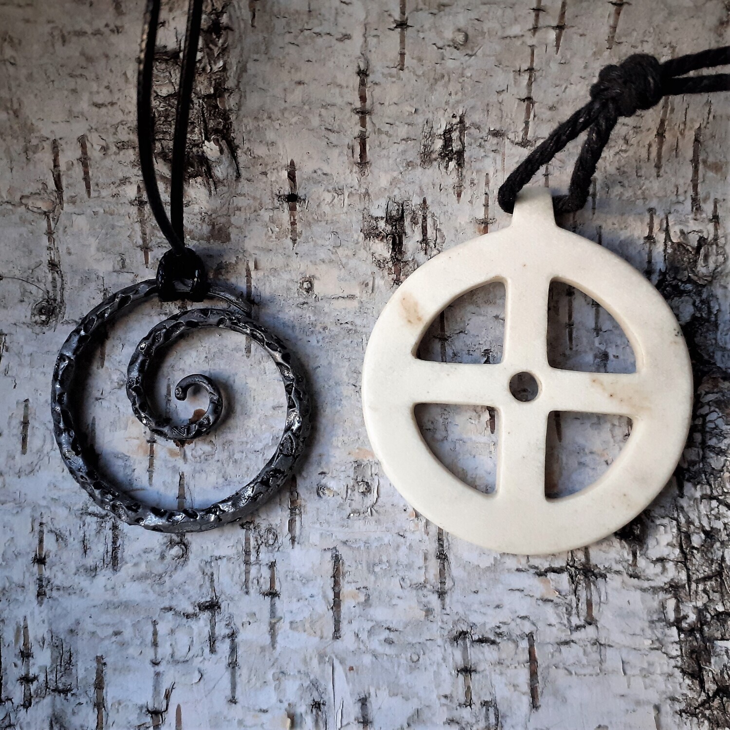Solar Pagan Amulet, Sun Cross, Antler Hand Carved, Celtic Spiral Pendant GIFT
