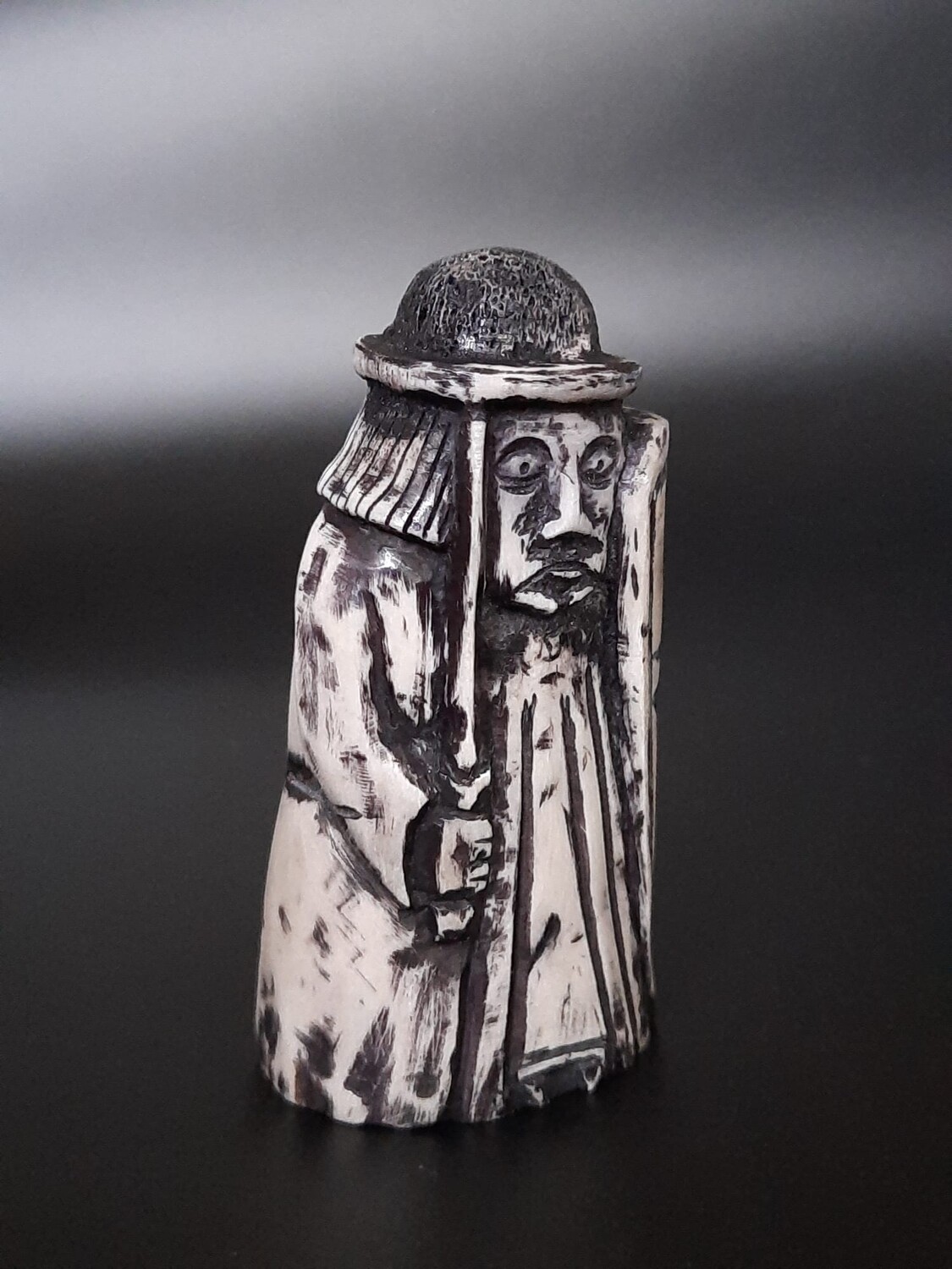 Handmade in bone Lewis Chessmen Set Rook with Sword and Kite Shaped Shield, unique Moose Antlers carving