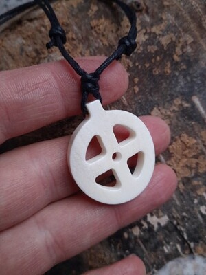Valentine's Offer: Odin Cross, Viking Solar Necklace, Hand-Carved, Buffalo Bone