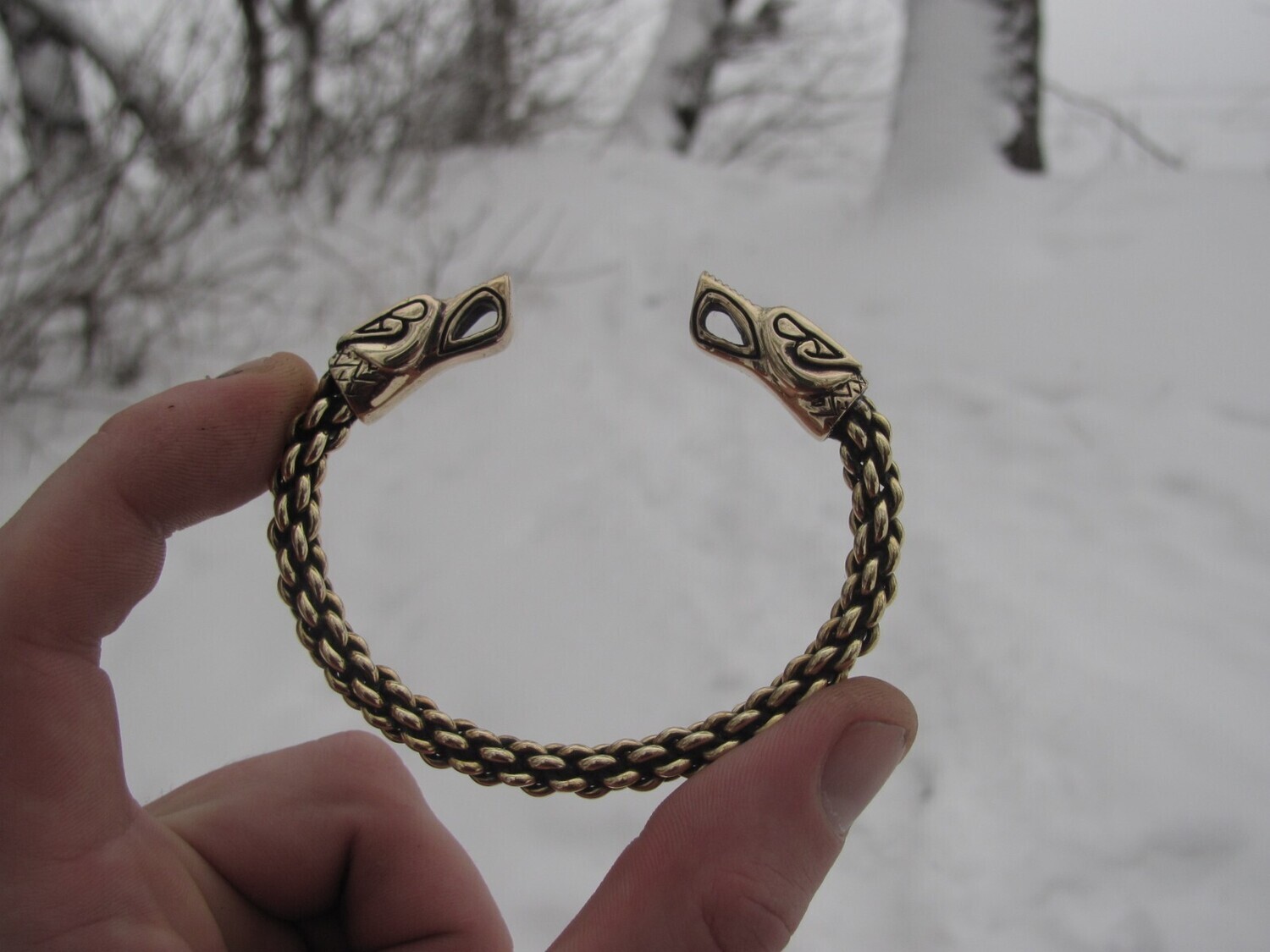 Handmade Bracelet / Oath Ring 6 Rods with Odin's Wolves, Brass