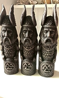 Odin Statue, Germanic God / Old Norse God, with Valknut, Wood Hand Carved