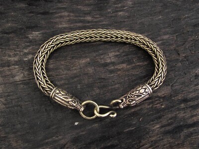Viking Bracelet with Wolfs Heads, Foxtail Chain, Brass, Handmade