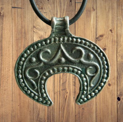 Norse / Kievan Rus Lunar necklace with curvilinear abstract serpents and dots pattern, Hand-casting using lost wax model