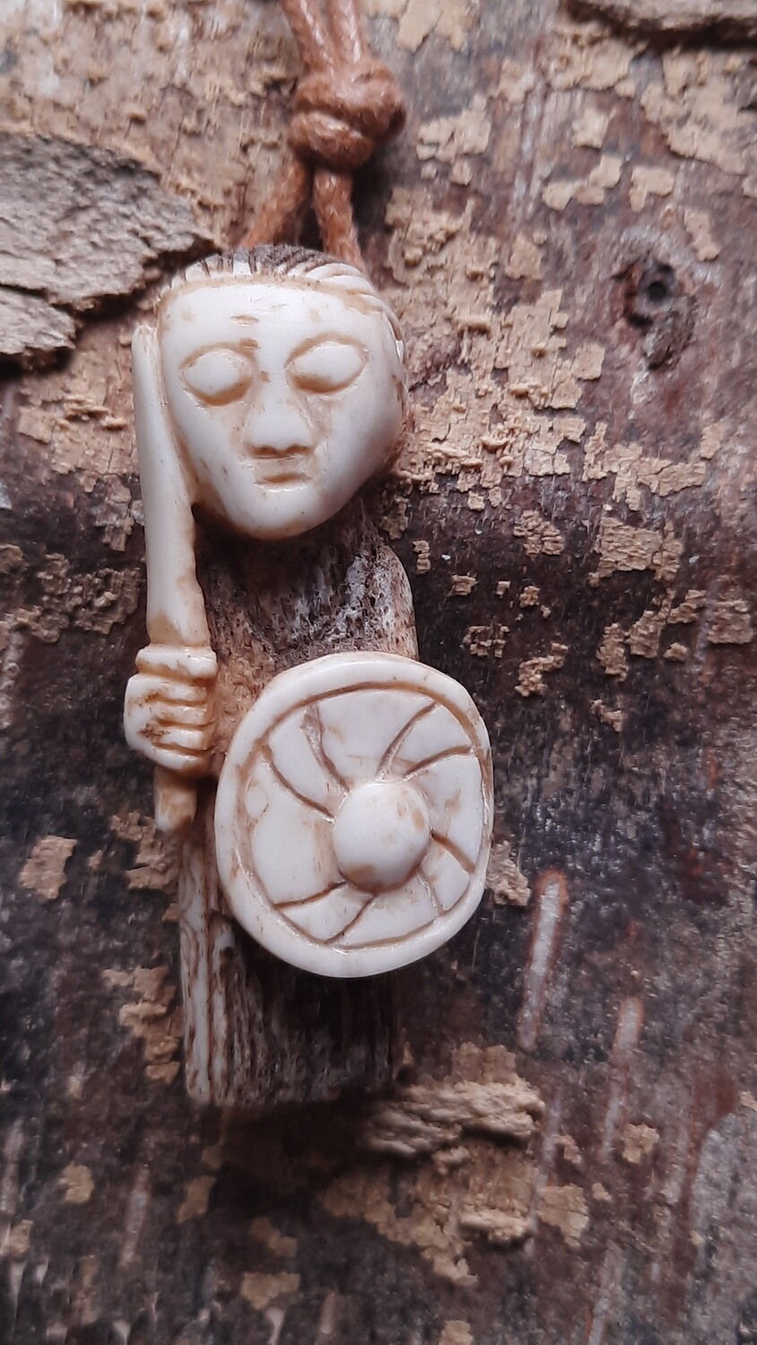Valkyrie the Shieldmaiden Pendant, Antlers Hand-carved artifact