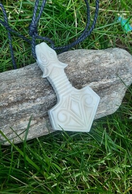 Mjolnir, Thor Hammer Pendant With Thor Bindrune & Solar Symbols, Antlers Hand-Carved