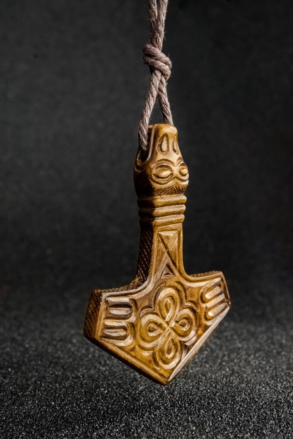 Viking Mjolnir Pendant With Dragon Head, Thor Bindrune & Solar Symbols, Antlers Hand-Carved