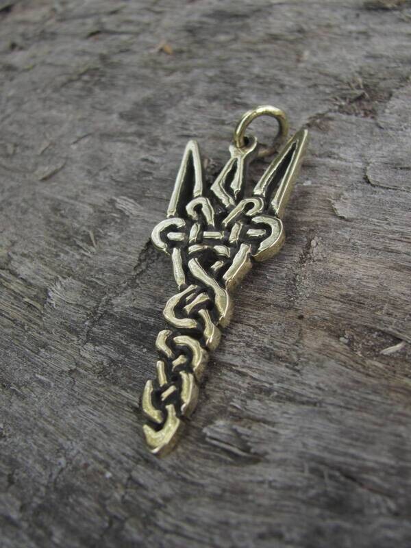 Stand with Ukraine! Patriotic Ukrainian Amulet from war zone, Handmade Norse Motifs Trident Pendant, inspired by Ukrainian National Coat of arms, Brass