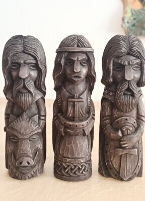 Old Norse Gods Statues, God Freyr, Tyr and Goddess Ran - Basswood Hand Carved