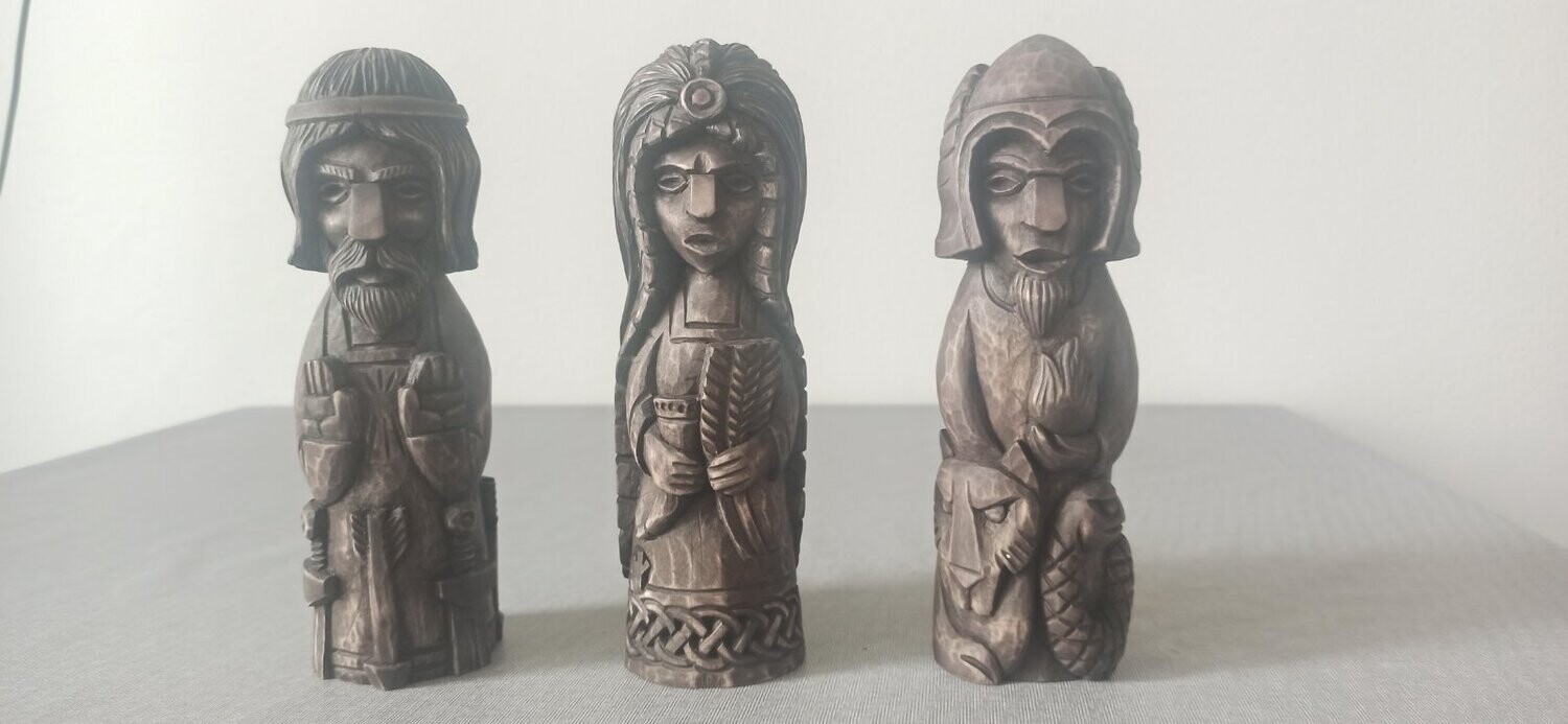 Hand-Carved Basswood Statues: Old Norse Gods - Loki, Baldr, and Sif