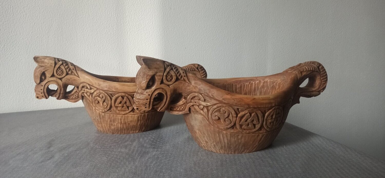 SKOL Viking Mead Drinking vessel, Wood Hand Carved