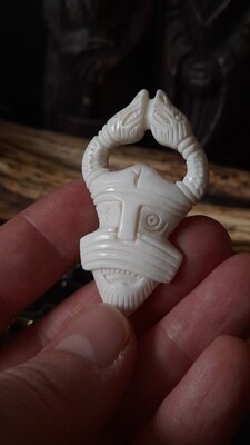 Unique Viking Odin in Ritual Helmet with Serpents Pendant, Bone, Hand-Carved