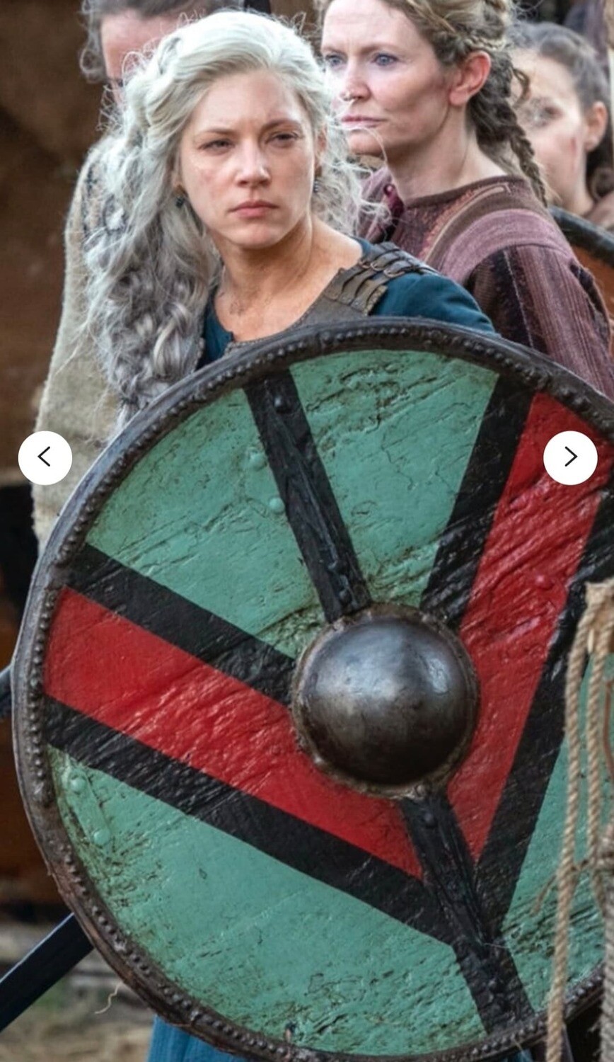 Queen Lagertha the Shieldmaiden Historical Look Vikings Round Shield, Fully Functional Battle Shield Replica with Ancient look, D. 80 cm.