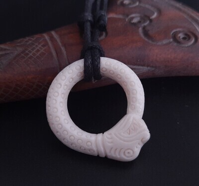 Exquisite Ouroboros Dragon Snake Amulet carved from bone / Viking Pendant Necklace Charm, handmade Norse gift, Viking Art Collection