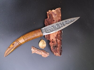 Norse knife / Yakut shape Knife with Dragon Pattern, Hand forged, Moose Antlers Carved Handle